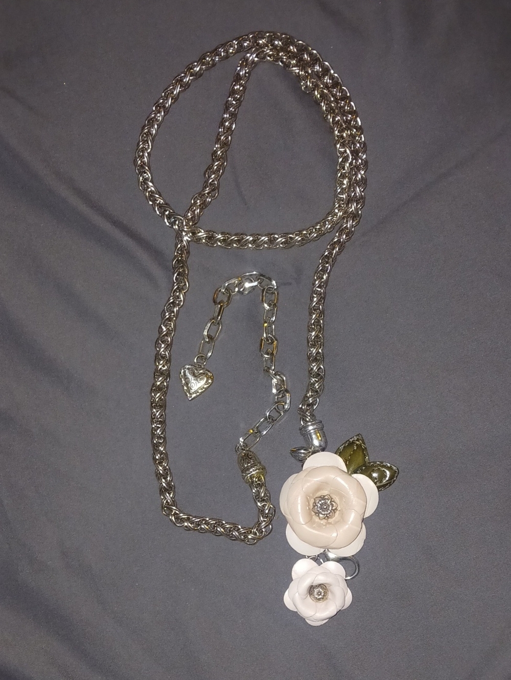 Brighton Women's Silver Chain Belt with Cream Flower Pendant
